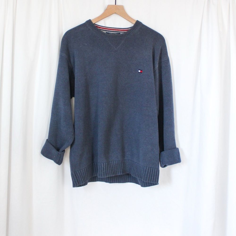 Vintage Tommy Hilfiger Heavy Knit Blue Long Sleeve Crewneck Sweater XL
